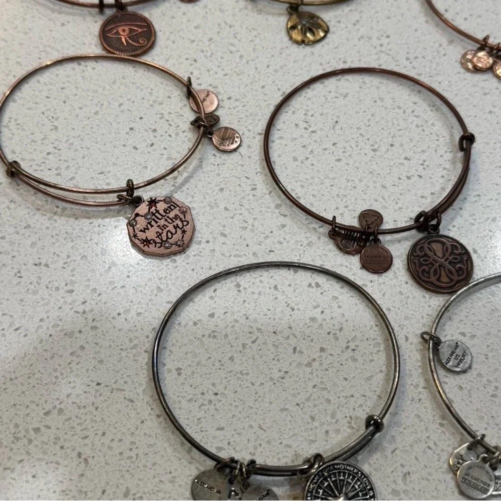LOT OF 11 Alex and Ani Metal Charm Bangle Bracelets - Gold, Rose Gold, Silver